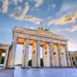 Berlin Brandenburg Gate at sunset, Berlin, Germany.