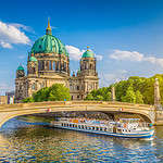 Museum Island in Berlin, a UNESCO heritage site with five major museums on the Spree River.