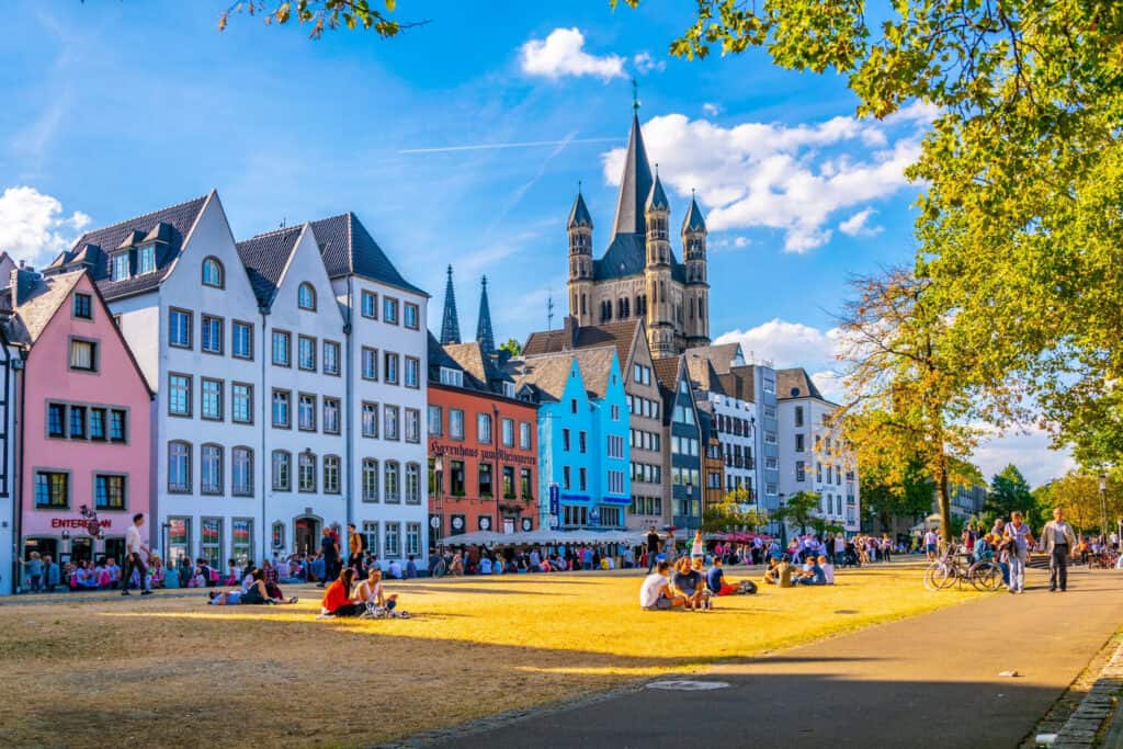 Alter Markt in Cologne, a historic square bustling with cafes, shops, and traditional architecture.