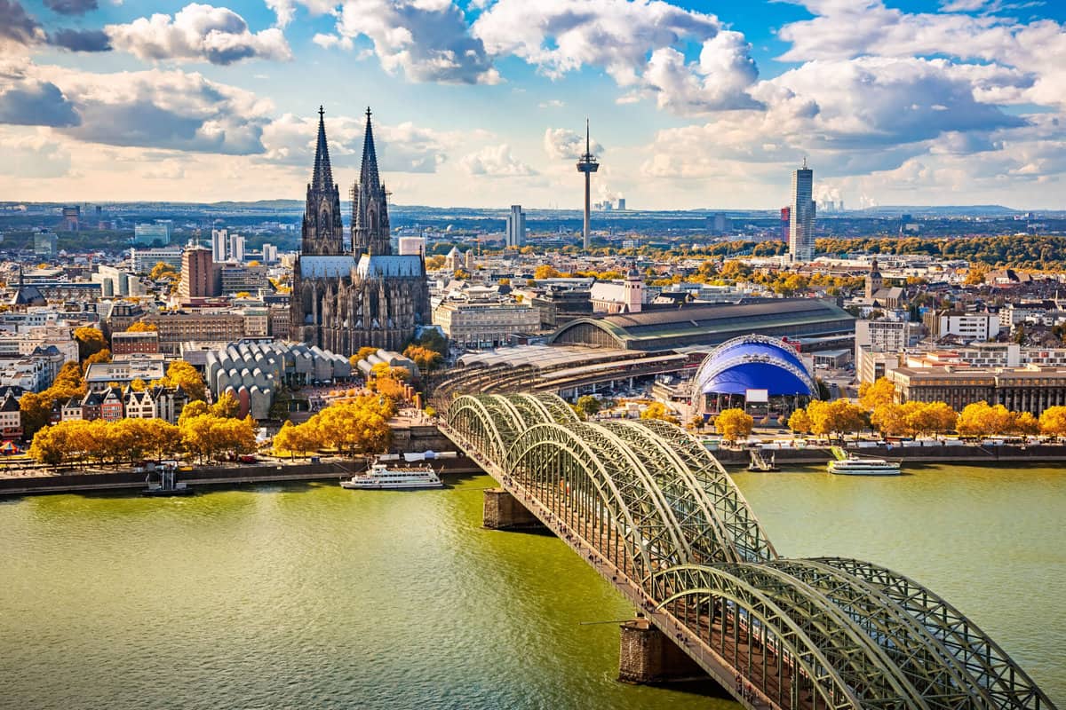 Hohenzollern Bridge in Cologne, an iconic rail and pedestrian crossing over the Rhine.