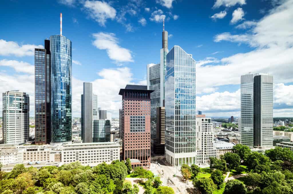 Main Tower in Frankfurt, a modern skyscraper offering panoramic city views from its observation deck.
