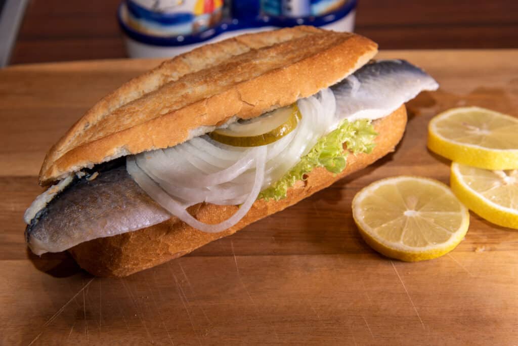 A must try when visit Hamburg: Hamburg Fischbrötchen - a local seafood delicacy.