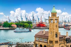 Hamburg city with a harbor on the river and rich historical heritage, best photo you can get when visit Hamburg