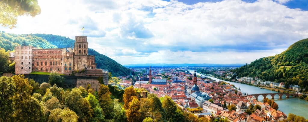 Panoramic view of the beautiful medieval town of Heidelberg, Germany.