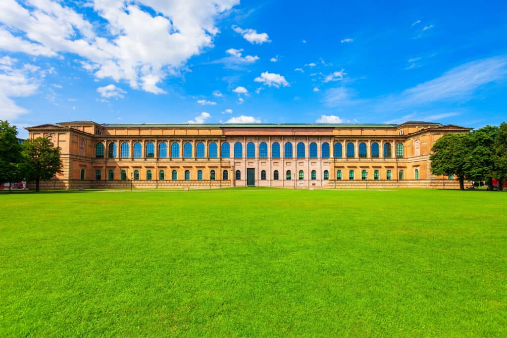 Front view of the Alte Pinakothek museum in Munich, a beacon of European art history.