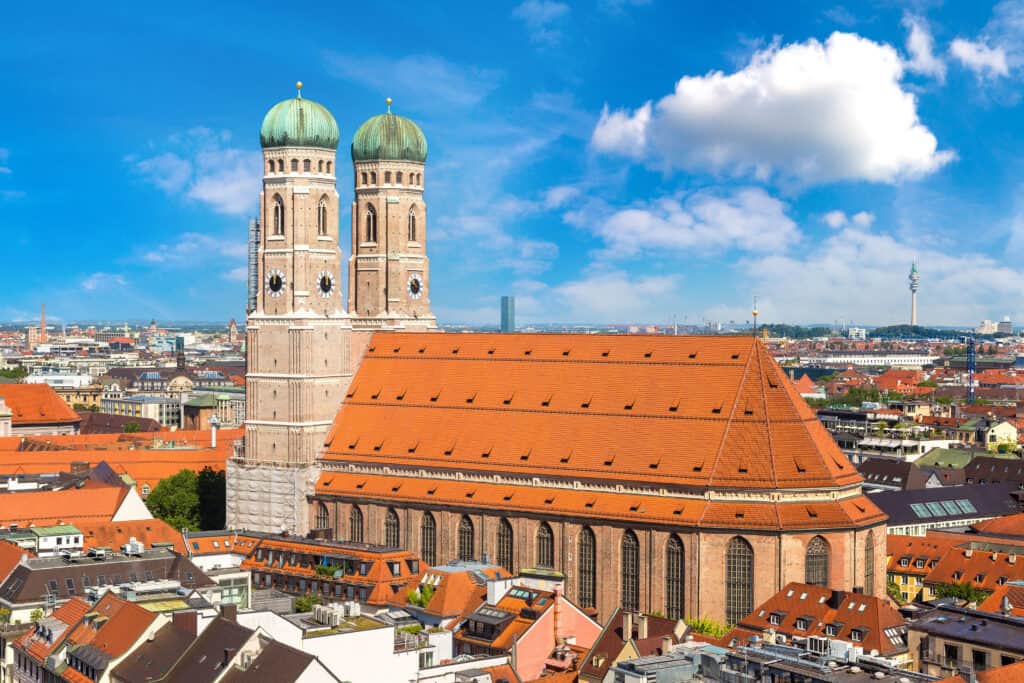 Munich's Frauenkirche, with its distinctive twin onion-domed towers.