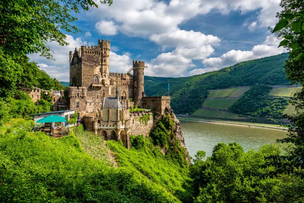 Rheinstein Castle in the Rhine Valley (Rhine Gorge) in Germany. Built in 1316 and reconstructed 1825-1844.
