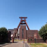 Zollverein Coal Mine Complex exterior view with winding tower, Essen, Germany.
