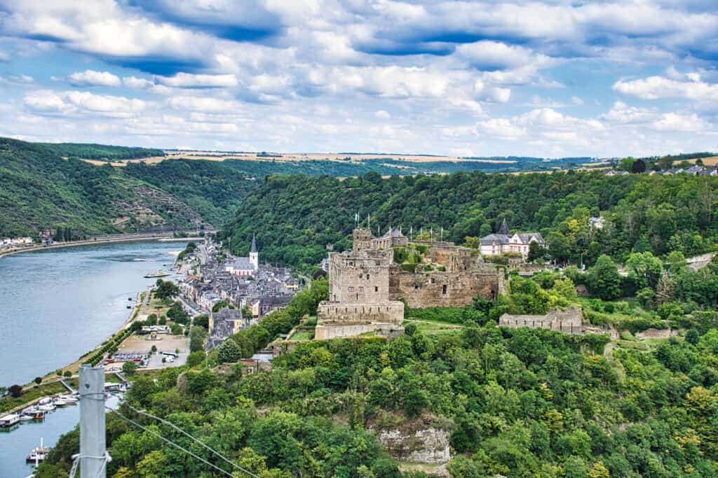 Reinfels Castle above St. Goar in the Middle Rhine Valley.