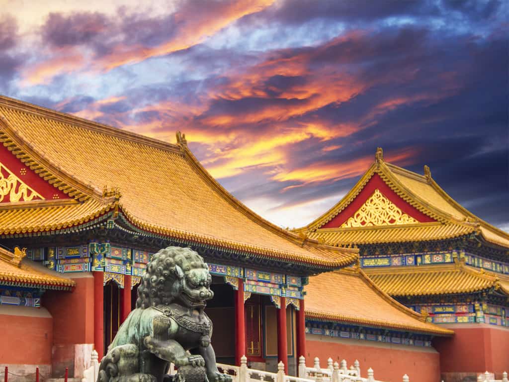 Ancient artifacts and imperial treasures on display inside the Palace Museum of the Forbidden City.