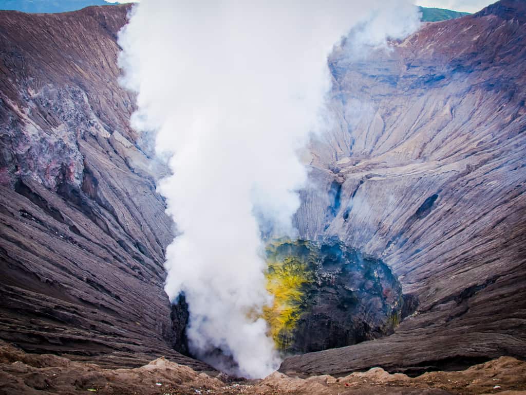 The smoking crater of Mount Bromo, an active and powerful natural wonder.