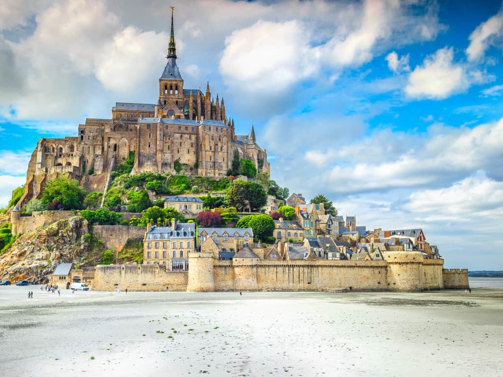 The majestic Mont Saint Michel rising above the tidal flats in Normandy, France