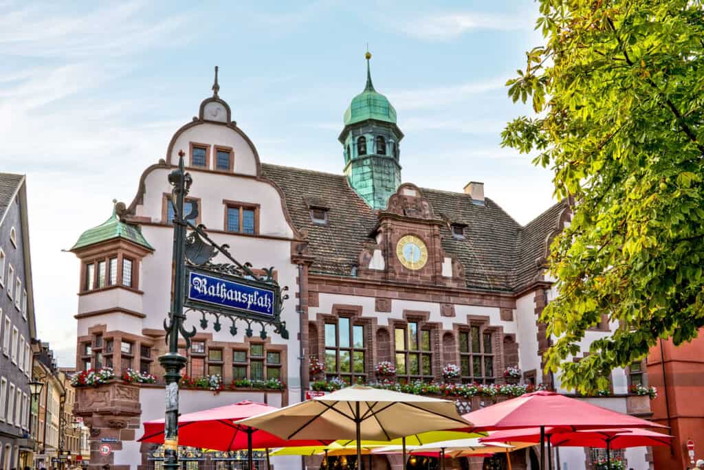 Freiburg Town Hall Square (Rathausplatz) Bustling with Cultural Life in Germany