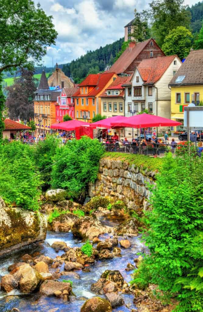 Serene Gutach River Flowing Through Triberg Town in the Black Forest, Germany