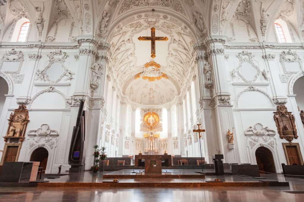 Interior of the Würzburg Cathedral, a Roman Catholic cathedral in the old town of Wurzburg, Bavaria