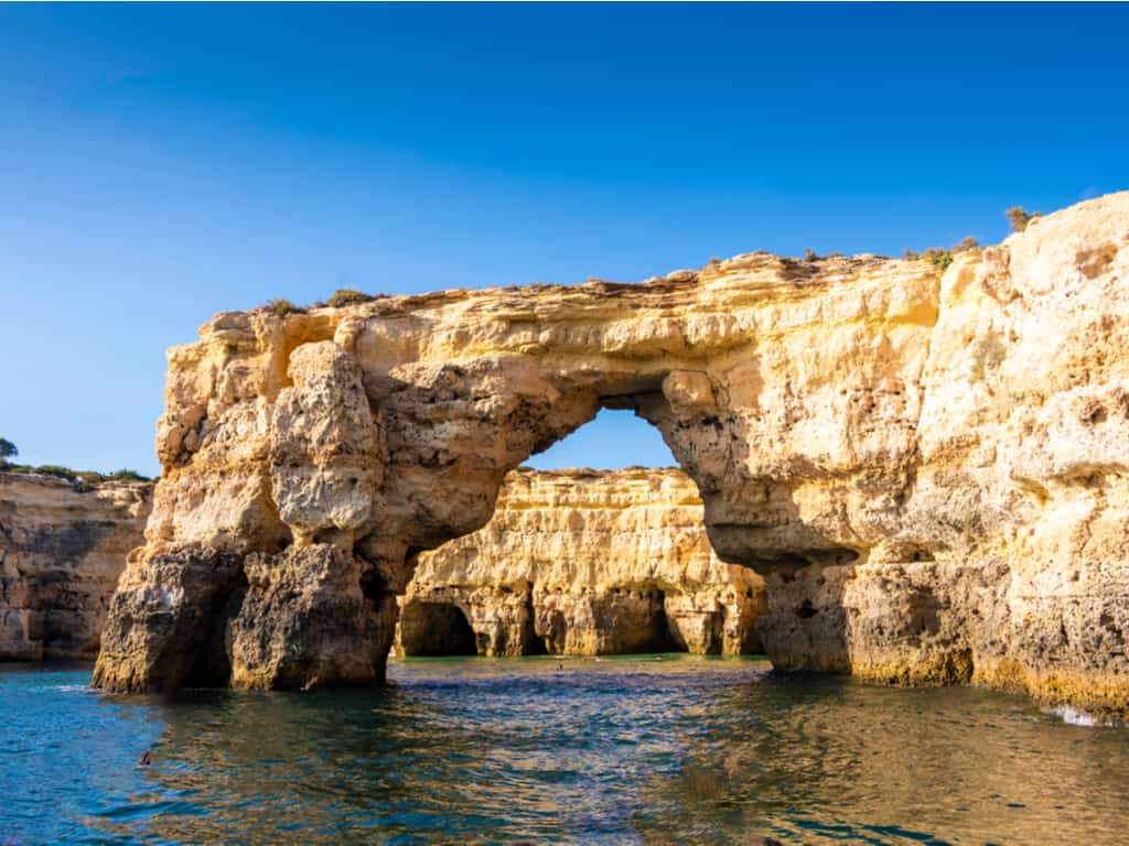 he rugged coastline near Benagil Cave, showcasing the beauty of the Algarve.