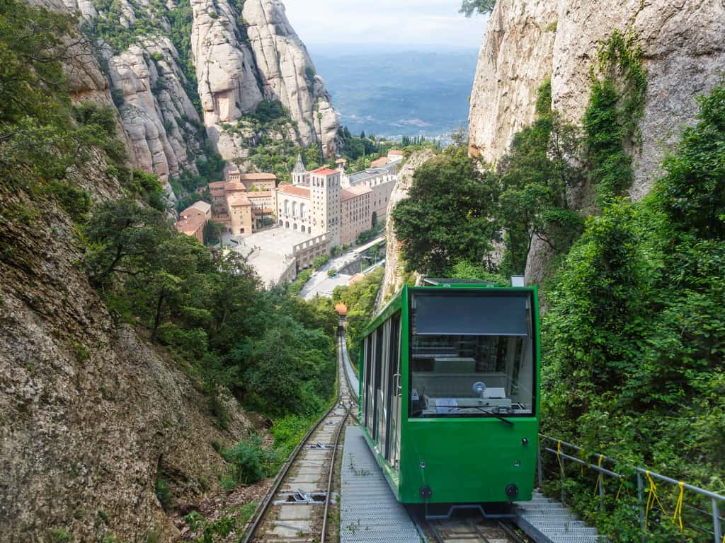 The scenic rack railway leading up to Montserrat Monastery, offering spectacular views.