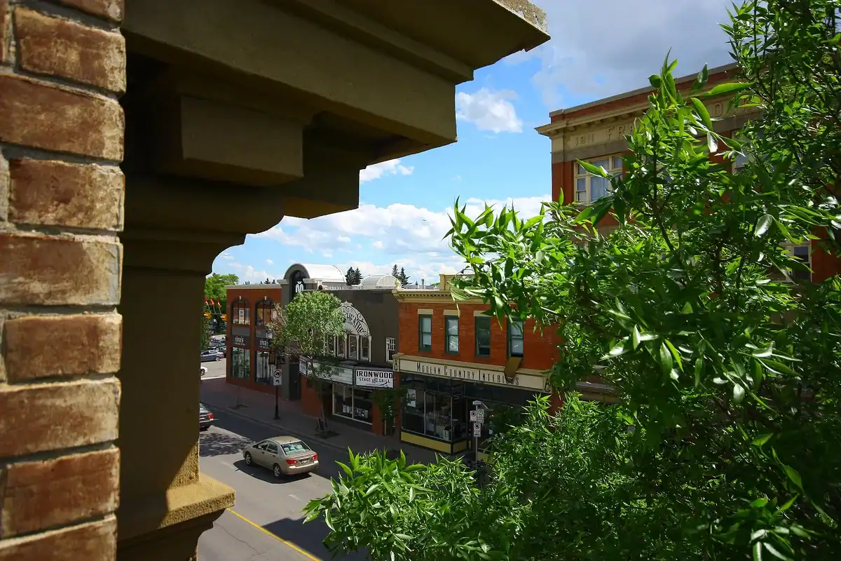 Historic street and local businesses in Inglewood, Calgary