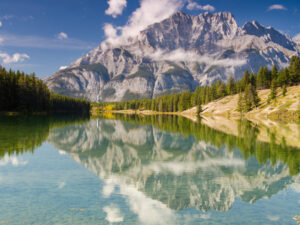 Majestic view of Moraine Lake in Banff National Park, Canada, with its turquoise waters and snow-capped mountains