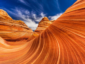 The mesmerizing sandstone formations of The Wave in Arizona, showcasing intricate patterns.