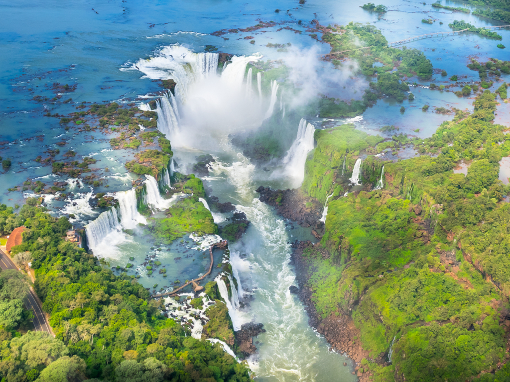 The majestic Devil's Throat section of Iguazu Falls, where numerous waterfalls converge into a thunderous spectacle