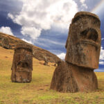Close-up of the intricate carvings on a moai statue on Easter Island, reflecting the skill of the ancient Rapa Nui people